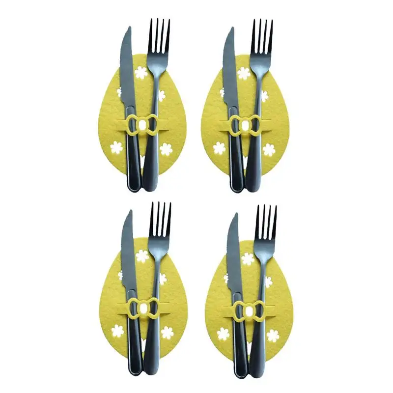 Easter Tableware Holders 4pcs Egg Cutlery Pouch Utensil Holders Knifes Forks Bag Easter Utensil Holder Bag Cutlery Pouches