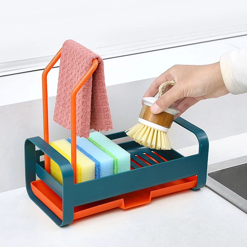 

Многофункциональный держатель для губки, сушилка для кистей и мыла, пластиковый органайзер для раковины, домашняя кухонная перфорированна...