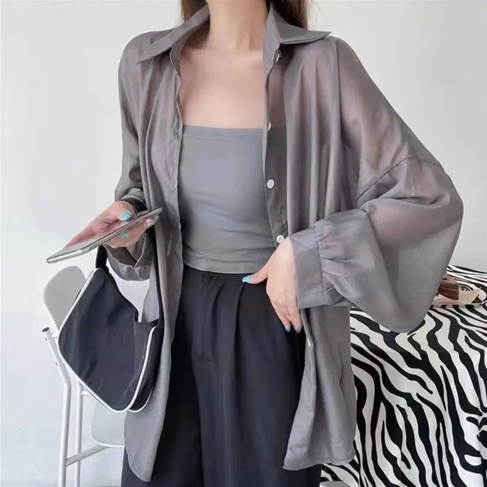 

Стильная летняя прозрачная ультратонкая шифоновая шаль с отворотом, пальто с пуговицами, одежда для защиты от солнца, женская одежда
