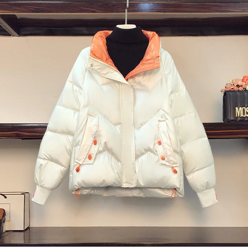 2022 New Fashion Short Down Cotton Coat Winter Thick Long-Sleeved Zipper Loose Short Coat Women