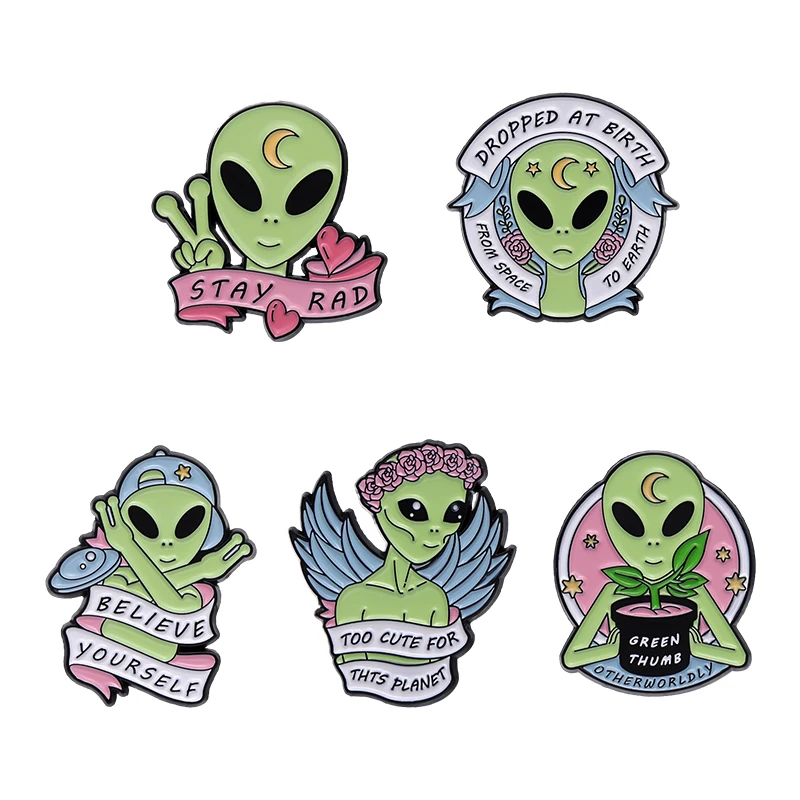 

Alien Cute Enamel Pins Badges Mystery Jewelry Custom Lapels Brooches Metal Cartoon Friends Accessories Wholesale