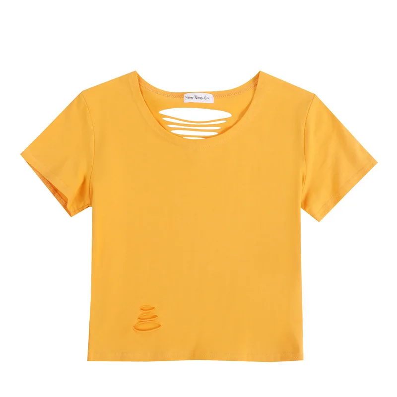 

Женская хлопковая футболка с коротким рукавом, однотонная облегающая футболка с вырезами на спине и высокой талией, лето 2022