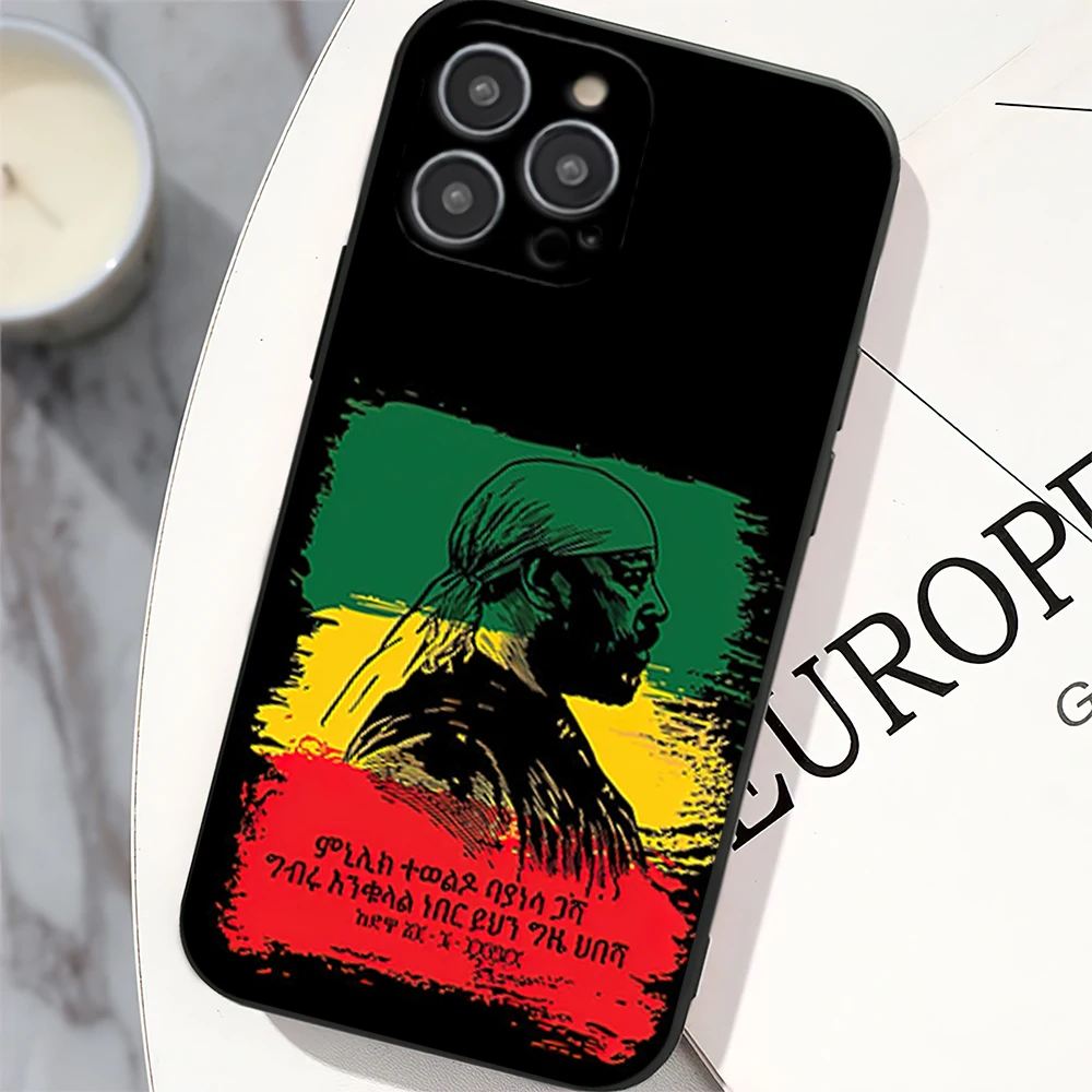 Emperor Menelik II of Ethiopia Phone Case for iPhone 12 11 13 14 15 16 Max Pro Plus Black Soft Silicone Cover