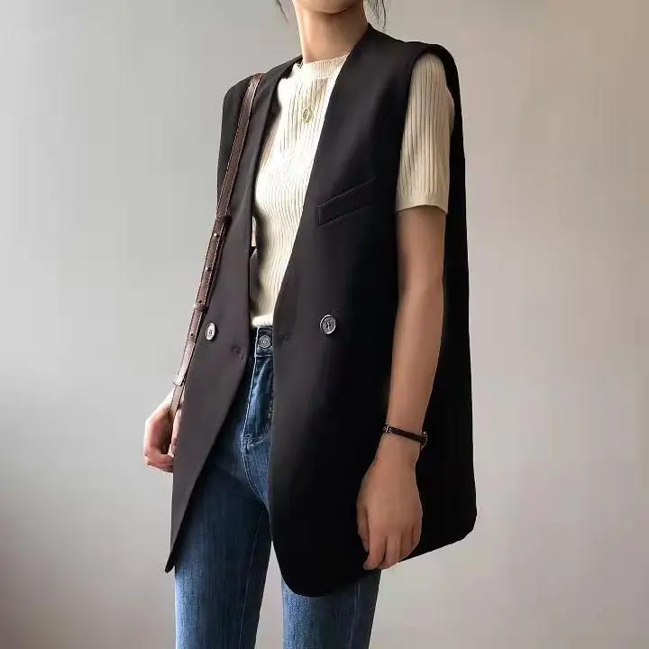 

Elegant Long Vests Women Sleeveless Simple Designed New Spring Office Ladies Mature Temperament Overcoats Chic Fashion g73