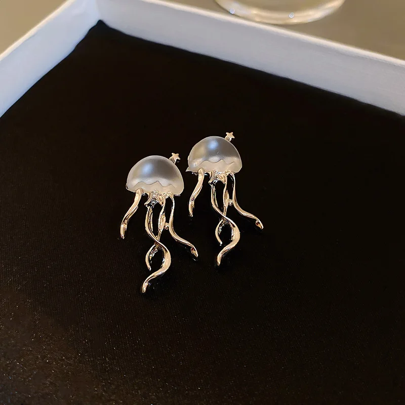 Fashion Design Floating Jellyfish Matte Crystal Earrings 2022 Korean Creativity Personality Female Acaleph Stud Earrings Jewelry images - 6