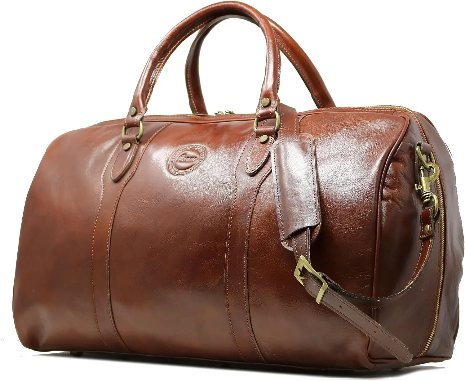 

Старомодная коричневая итальянская кожаная дорожная сумка