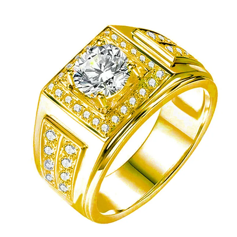 

Luxury 18K Full Diamond Cubic Zirconia Brass Men's Square Ring Free Shipping