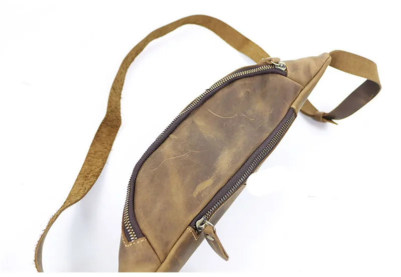 Retro fashion crazy horse  leather backpack riding men's shoulder bag natural real cowhide waist bag  shoulder  small chest bag