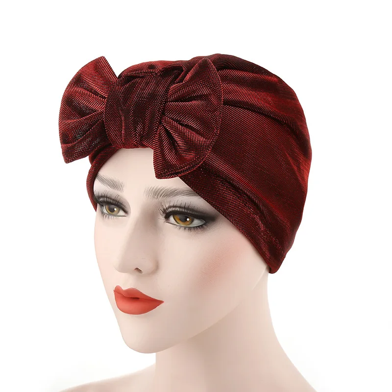 

European And American New Bright Silk Detachable Bow Tam-O'-Shanter Muslim Hooded Hat Indian Hat