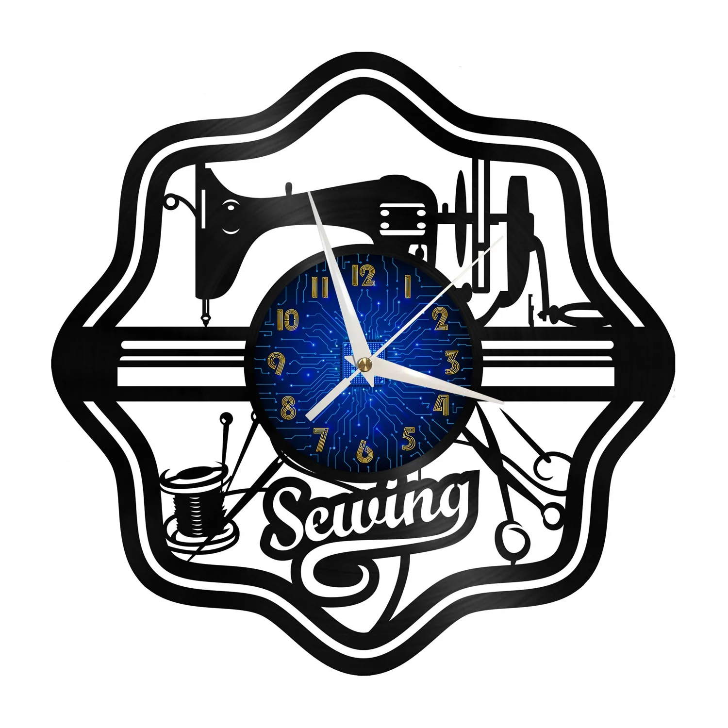 

Sewing tools theme 12 Inch Vinyl Record Wall Clock, Battery Operated Silent & Non-ticking
