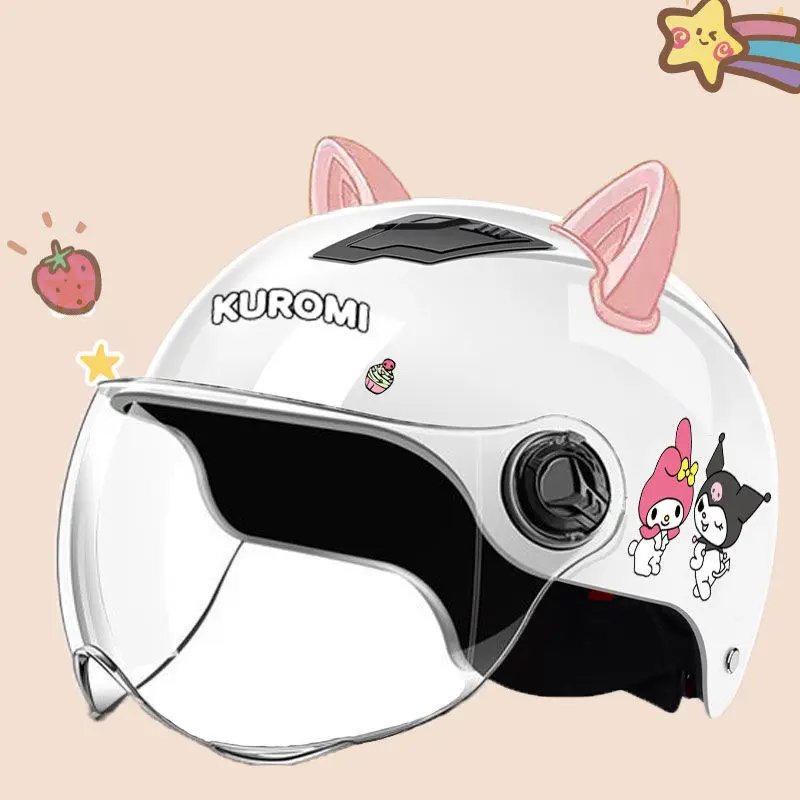 

Sanrio мультфильм Kuromi моя мелодия электрический автомобиль шлем Милая до утки Половина шлема твердая шляпа кошачьи ушки подруги пара подарок
