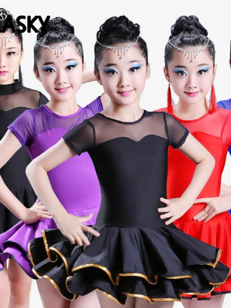 Doomiva Kids Girls Tango Latin Jazz Dance Dress Stage Performance Athletic Tutu Skirt Lyrical Dancewear