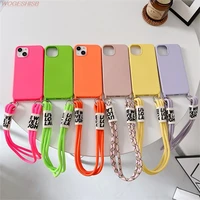 luxury ins style phone case for iphone 11 12 13 pro max mini candy colors bracelet strap soft silicone cover for ip13 coque