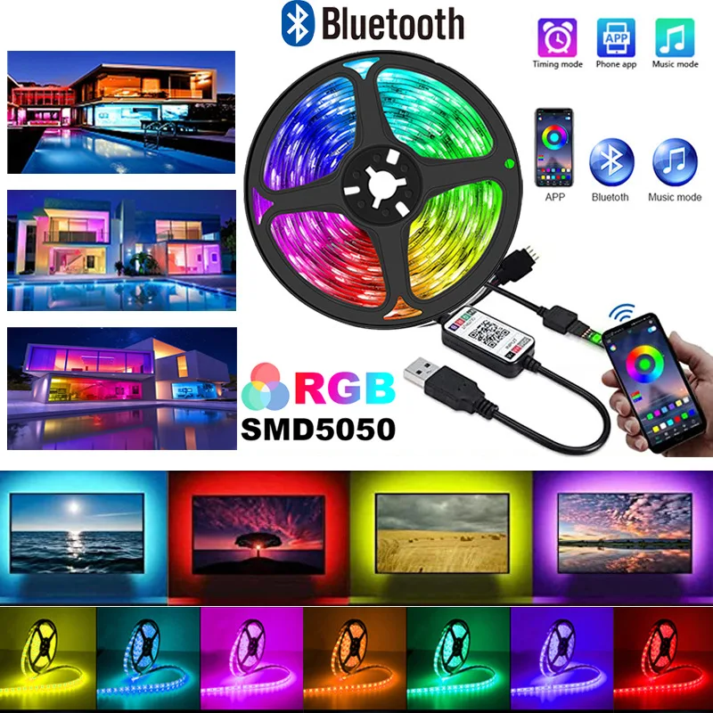 

Led Strip Light 5050RGB Seven-color Remote Control Bluetooth 5V Strip Light TV Home Background Ambient Light Indoor Decoration