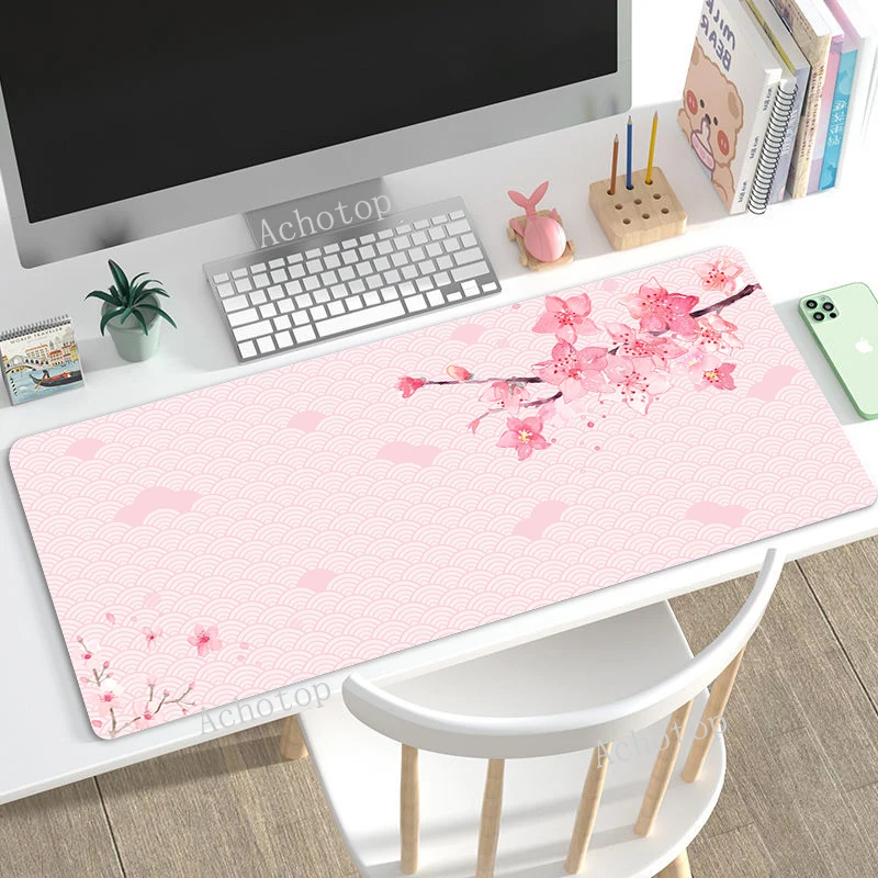 

Sakura Desk Mat Japan Mouse Pad Company Black and White Mousepad Pink Gaming Accessories Aesthetic Mausepad Mechanical Keyboards