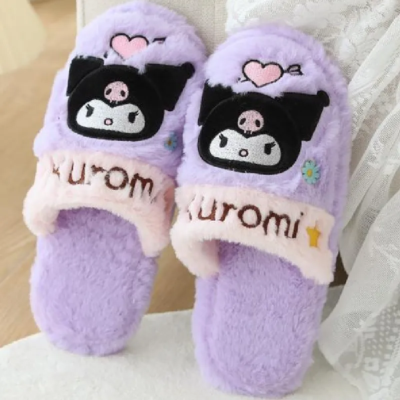 

Cartoon Kuromi Plush Warm Slippers Sanrios Indoor Non-Slip Baotou Home Shoes Confinement Shoes Japanese Girl Heart Home Shoes