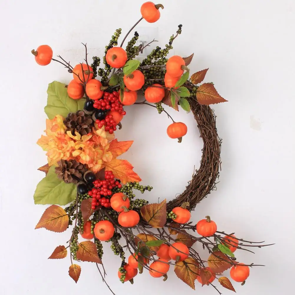 

Decorative Fall Wreath Vibrant Fall Wreath Vibrant Fall Harvest Wreath Mini Pumpkins Berries Ornamental Decor for Front Door