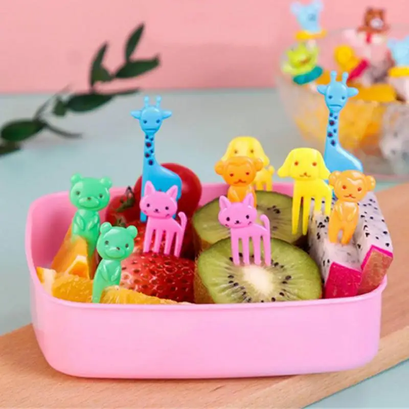 

10Pcs/Set Animal Fruit Fork Food Grade Plastic Mini Cartoon Kids Cake Fruit Toothpick Bento Lunch Bento Accessories Party Decor
