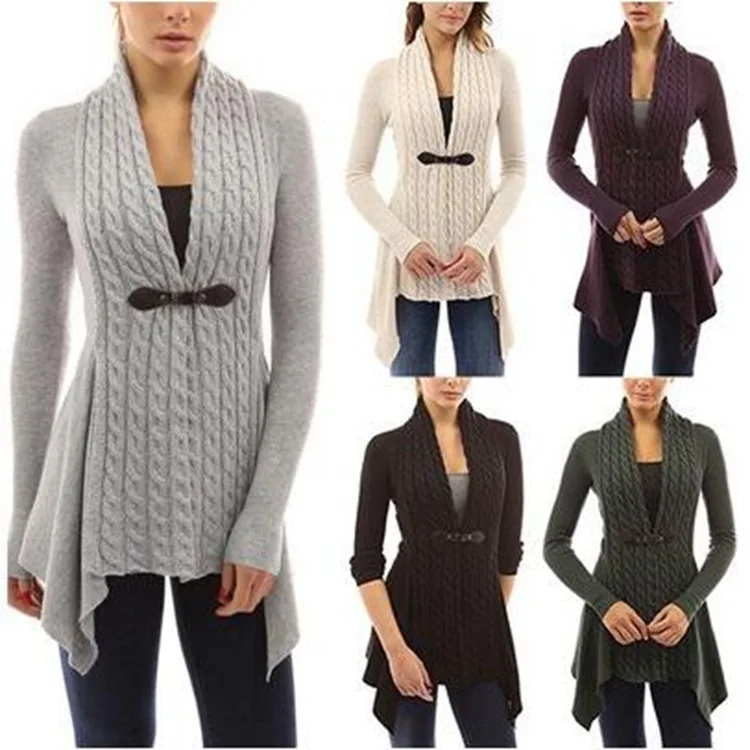 

Women's Solid Color Chunky Button Pullover Sweater Turtle Neck Asymmetric Hem Knit Sweater woman sweaters