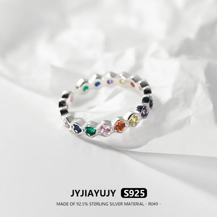 

JYJIAYUJY 100% Sterling Silver S925 Ring 3mm Colorful Zircon High Quality Fashion Hypoallergenic Jewelry Gift Daily Use R049