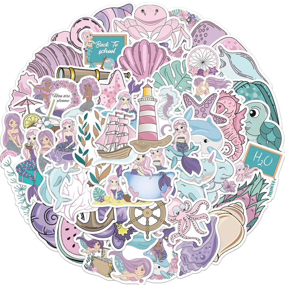 56pcs Bo Ins Girl Style Mermaid graffiti Decals DIY Skateboard Scrapbook Phone Car Laptop Decoration waterproof Sticker