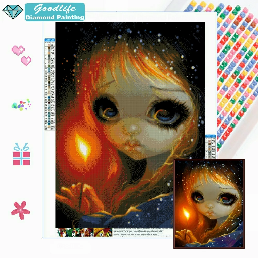 

The Little Match Girl 5D Diamond Painting Mosaic Big Eye Girl Gothic Cute Dark Fairy Cross Stitch Crystal Rhinestone Home Decor