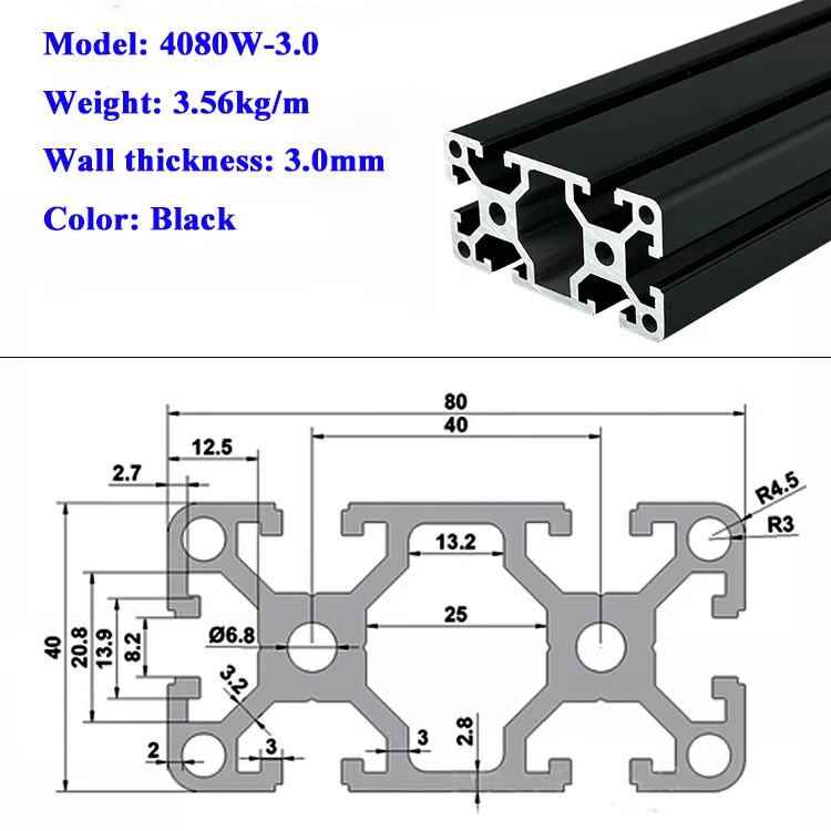 1 шт. 4080 Вт алюминиевый профиль рамка для экструзии европейского стандарта 4080 Вт Тяжелая линия линейная рейка 3 мм стеновой толстый промышленный верстак