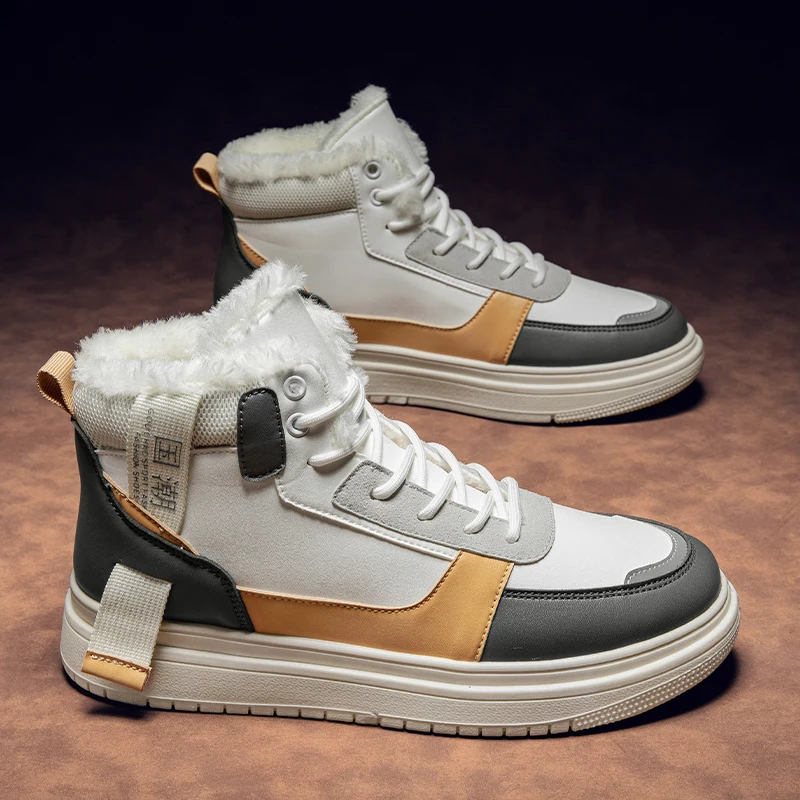 

Men's Winter Boot Casual Leather Shoes Plus Cotton Warm Plush Lace-up New Young Simple Style Water Proof High Quality Board Shoe