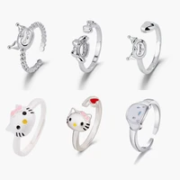 sanrio girls ring kawaii hello kitty kuromi cinnamoroll series fashion jewelry accessories women adjustable diamond rings gifts