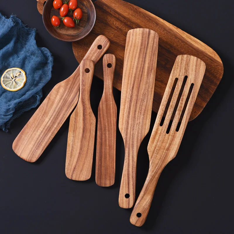 Acacia Wooden Spatula For Cooking Slotted Spurtle Kitchen Utensil Sets Non-Stick Long Shank Matter Mixture Shovel Dinnerware