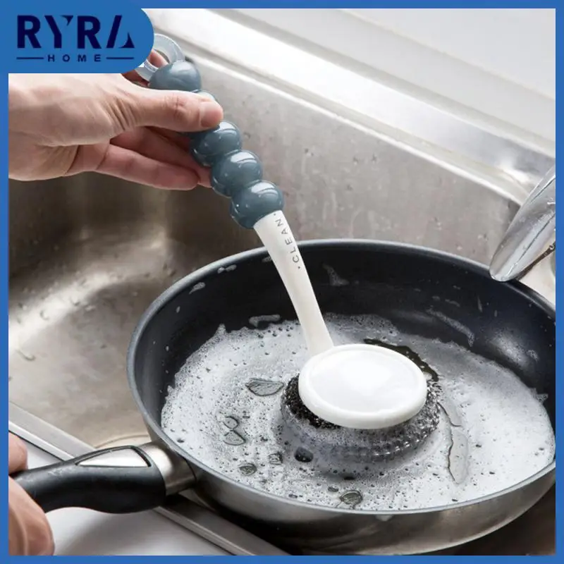 

Kitchen Steel Wire Ball With Handle Long Handle Cleaning Ball Hanging Storage Cleaning Effort Cleaning Tools Plastic Household