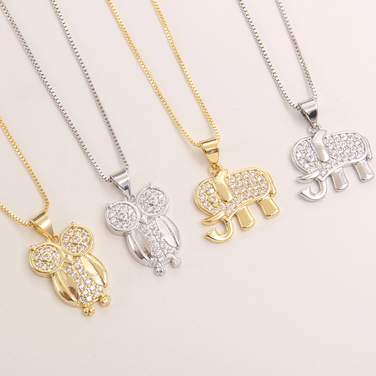 

MHS.SUN Newest Cubic Zircon Pendant Necklace Trendy Animal Elephant Owl Jewelry For Women Men Cute Pet Choker Party Gift 1PC