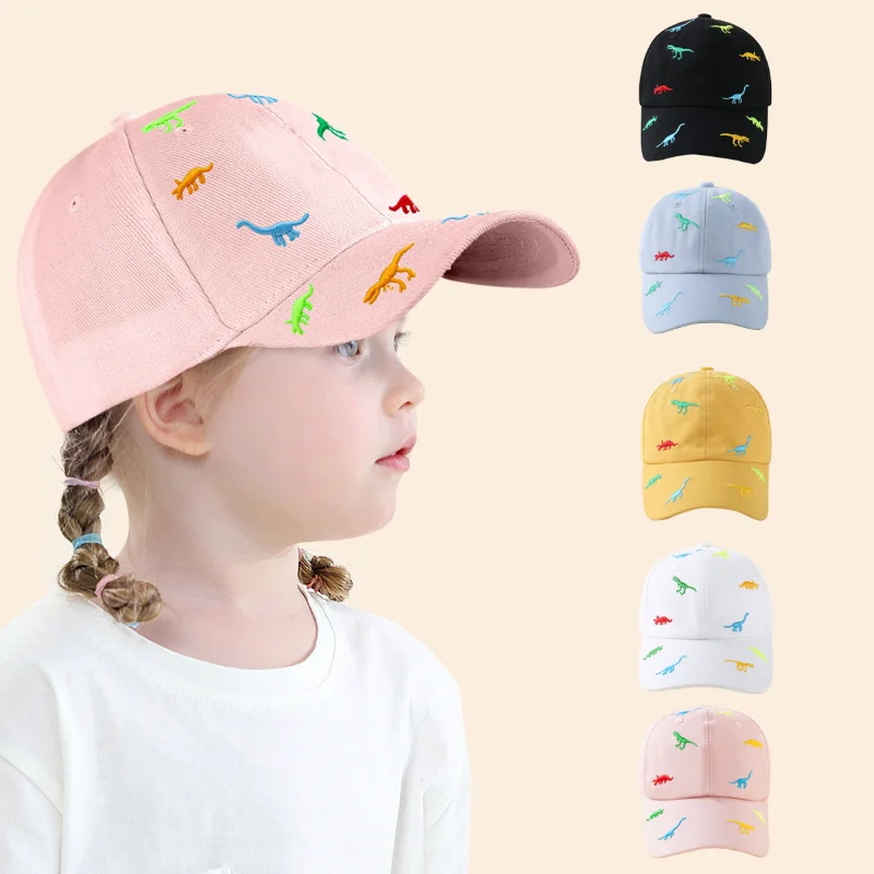

New solid colour casual sun protection baby hat baby sun hat Breathable cartoon dinosaur embroidery kids baseball cap