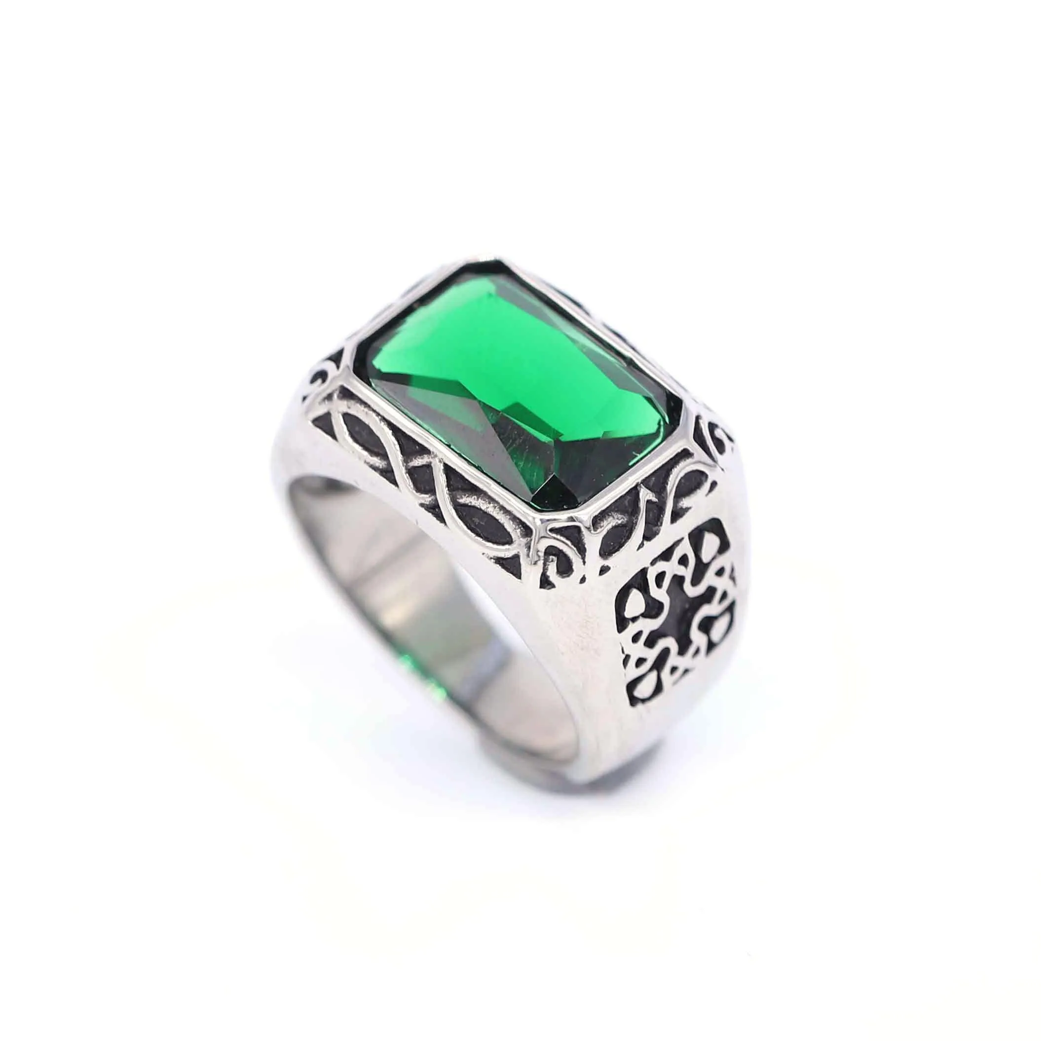 

Bestseller Large Emerald Stainless Steel Status Ring Men