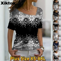 xiktop women fashion new snowflake print theme t shirt v neck basic shirt plus size shirt top summer xs 8xl3d printing clothing