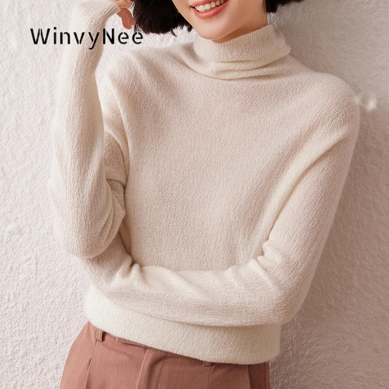 Фото Женский кашемировый джемпер WinvyNee с текстурой и воротником-хомутом: теплый, стильный, для осени и зимы, для офиса, базовый, для повседневной носки, модель A1044059A №2