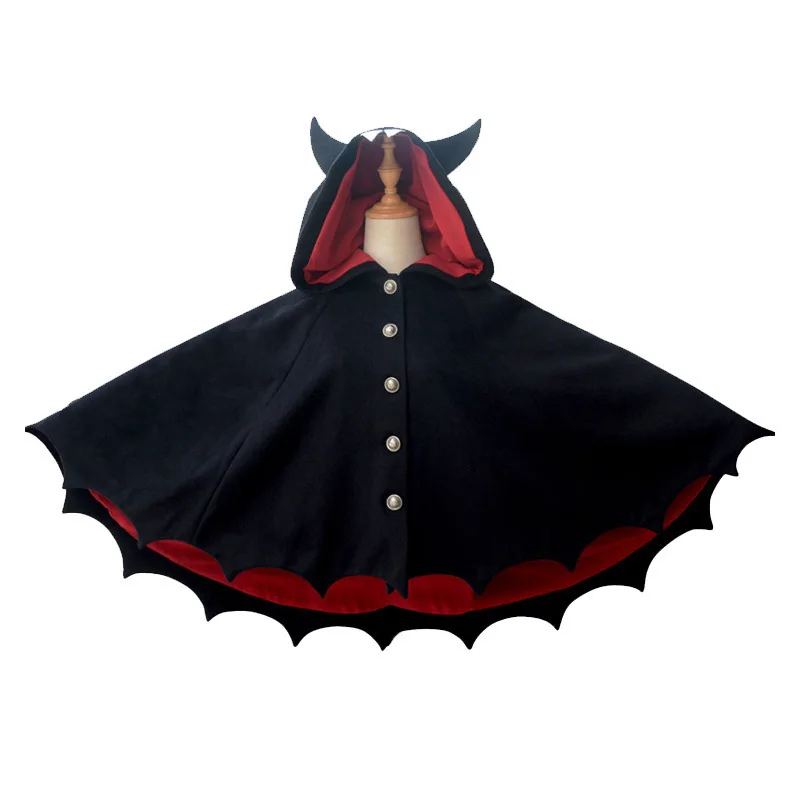 

Adult Vampire Poncho Hoodie Cloak Coat Winter Kids Gothic Punk Black Devil Bat Wing Demon Cape Costume Lolita Halloween Cosplay