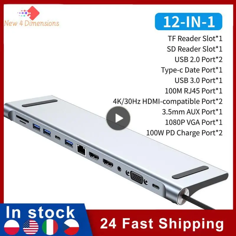 

1/2/3PCS 4/8/11/12-in-1 Type C Hub with 2 Multiport Adapter Dock Station USB 3.0 4K RJ45 SD/TF VGA PD for Laptop