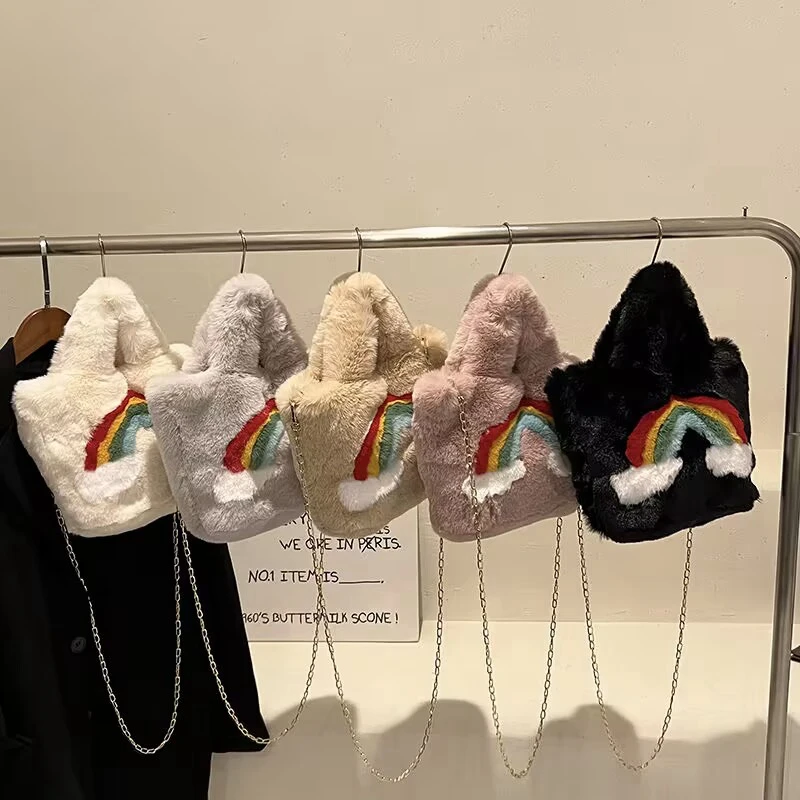 Fashion plush tote bag for Women Soft Warm Fluffy Ladies Chain Shoulder Crossbody Bag Travel Street Shopping Handbags