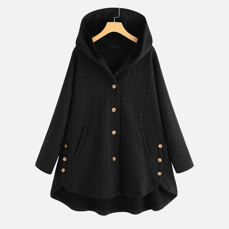 Women'S Winter Padded Coat 2023 With Pocket Button Solid Hooded Cotton Irregular Jacket Mid-Length Large Size Outdoor Outfit