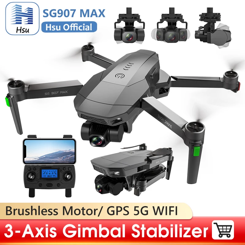 

SG907 MAX 3-Axis Gimbal Drone 4K Professional Brushless Motor 5G WIFI GPS HD Dual Camera Foldable Quadcopter FPV RC Dron