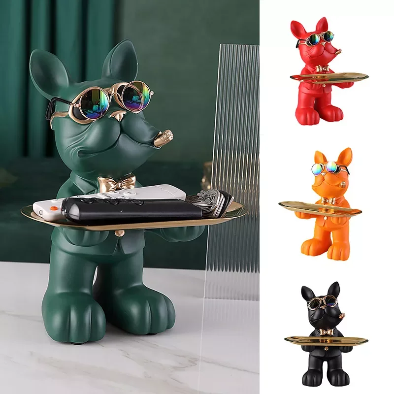 

Поднос для хранения в виде бычьей собаки, орнамент из смолы, скульптура в виде животного, подставка для дома, гостиной, украшение для входног...