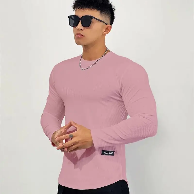 Футболка мужская с длинным рукавом модный топ вертикальной лицевой отделкой