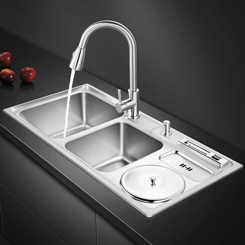 

Большая сливная раковина для кухни растягивающаяся распылитель на кран для мыльной раковины из нержавеющей стали Двойная чаша кухонное приспособление