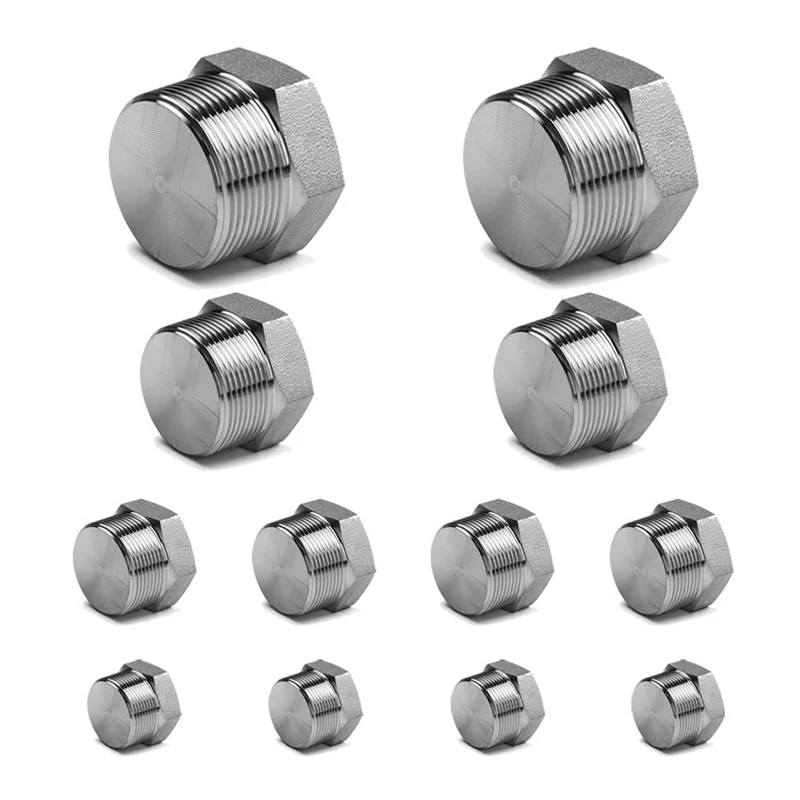 

New-12Pcs 304 Stainless Steel 1/8 1/4 3/8 1/2 Inch NPT Male Outer Hex Thread Socket Pipe Plug Fitting Hexagon Oil Plug