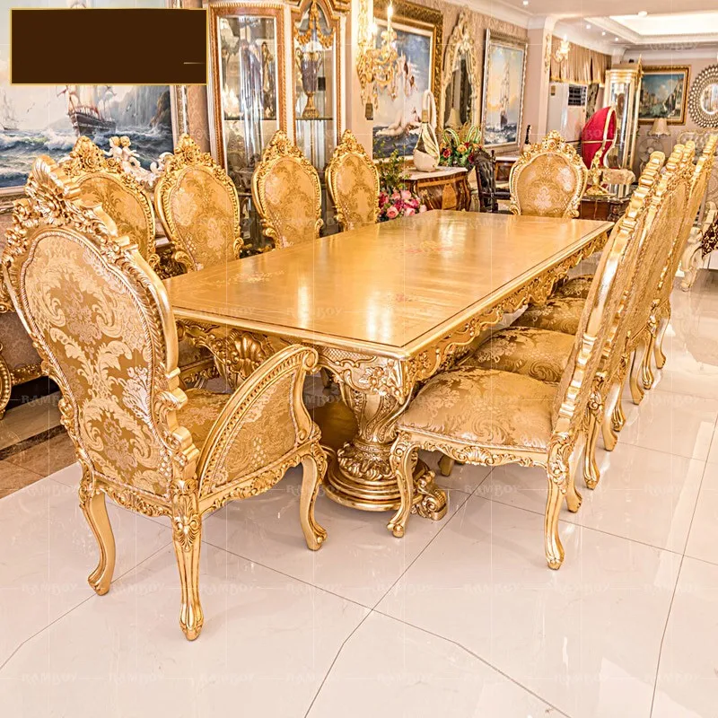 

Европейский роскошный и стул, интерьерный резной дворцовый прямоугольный большой обеденный стол