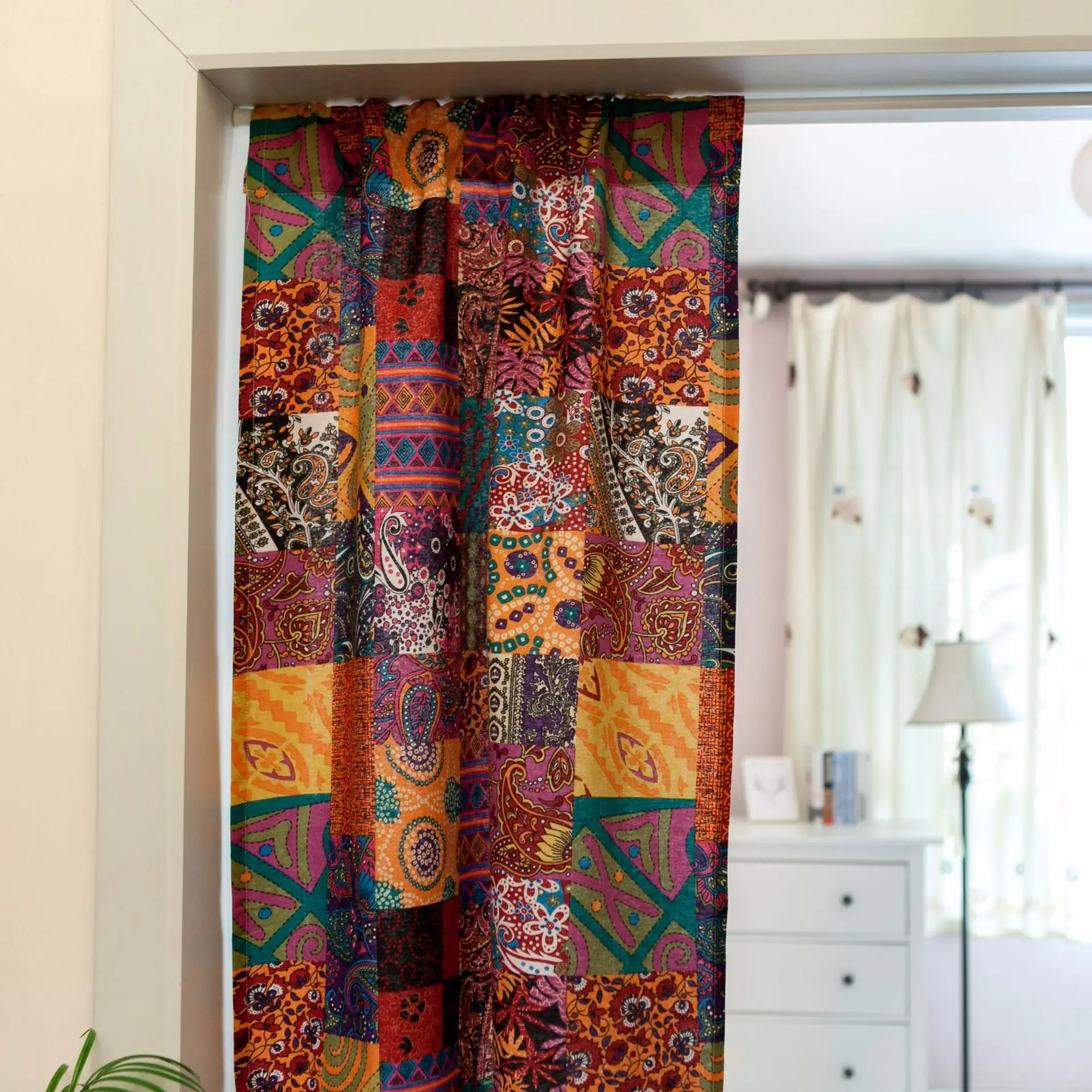 

Bohemia Geometry Door Curtain Doorway Divider Drapes for Kitchen Bathroom Home Decoration Rod Pocket Design (No Rod Included)