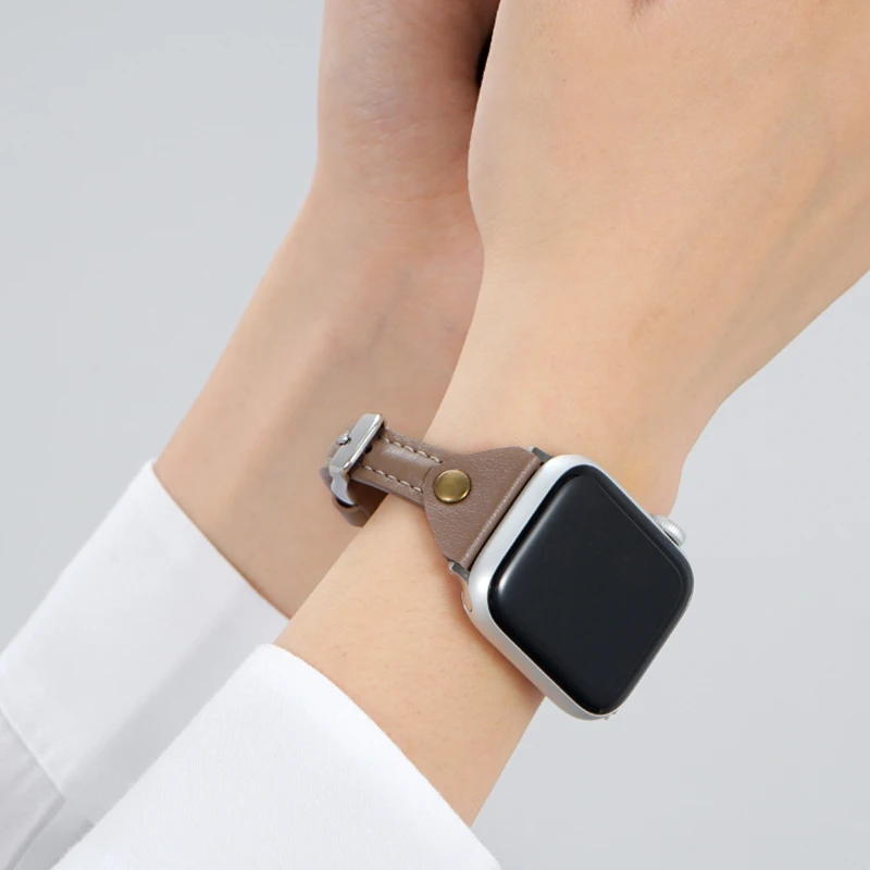 

Тонкий ремешок для Apple Watch Series 7 8 41 мм 45 мм 38 мм 42 мм, кожаный браслет для iWatch SE 6 5 4 3 40 мм 44 мм, женский браслет