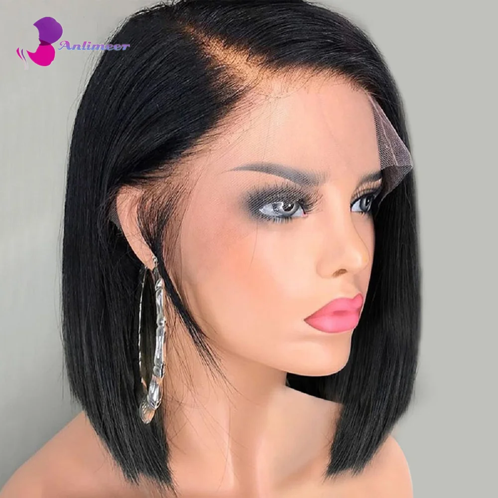 

Alimeer New 13X4 Lace Front Wig Short Bob Natural Black Colored and Yellow Straight Short Bob Human Hair Wig For Black Women