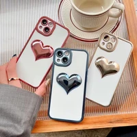 3d love heart phone case for iphone 13 pro max etui fashion electroplating colorful back cover for iphone 11 12 pro case coque